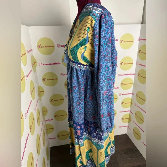 R.Vivimos Women's Casual Bohemian Print Neck Tie Long Sleeve Beach Style - Picture 4 of 6